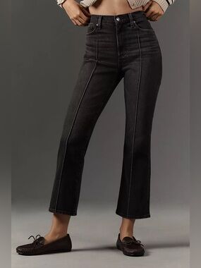 Pistola Lennon Pintuck High Rise Crop Flare Jeans Black Gray Wash Size 28